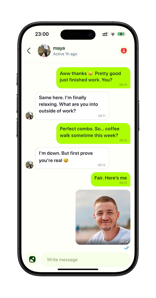 TapHey verified chat screen